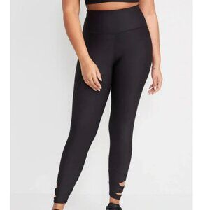 Old Navy High Waisted PowerSoft 7/8-Length Side-Cutout Leggings - Black - Small
